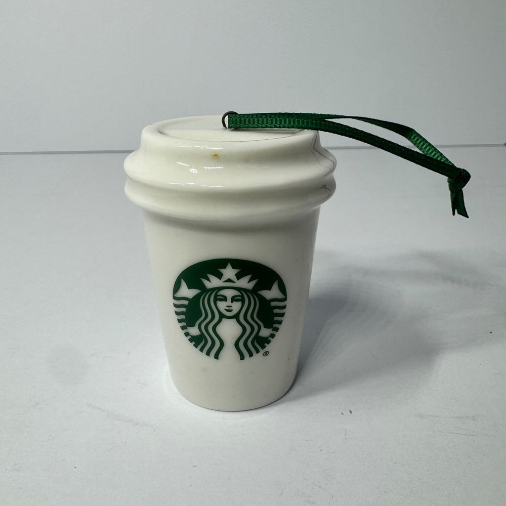 Starbucks 2016 Holiday Coffee Cup Ceramic Ornament White Green Siren Logo Mini